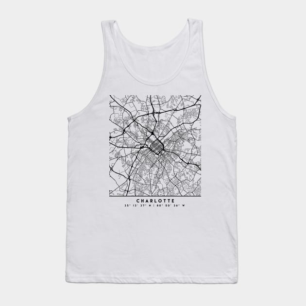 CHARLOTTE NORTH CAROLINA BLACK CITY STREET MAP ART Tank Top by deificusArt